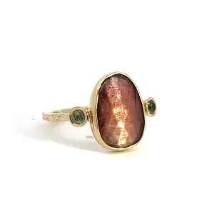 Peach Tourmaline and Green Sapphire Ring