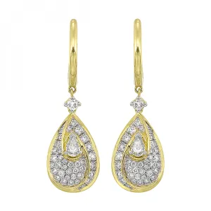 Pear Shaped 14k Yellow Gold Diamond Drop Earrings, 1.10 ctw