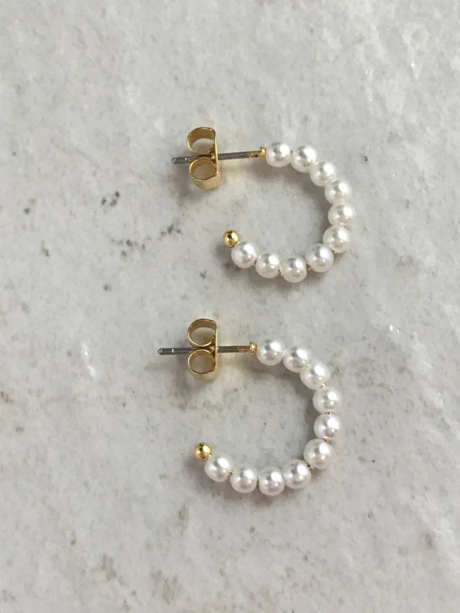 Pearl Beaded Post Hoops