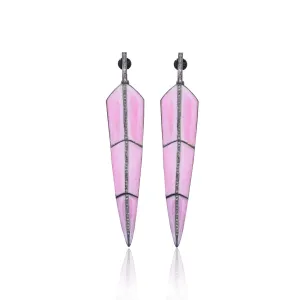 Pearl Rose Enamel Feather Earrings