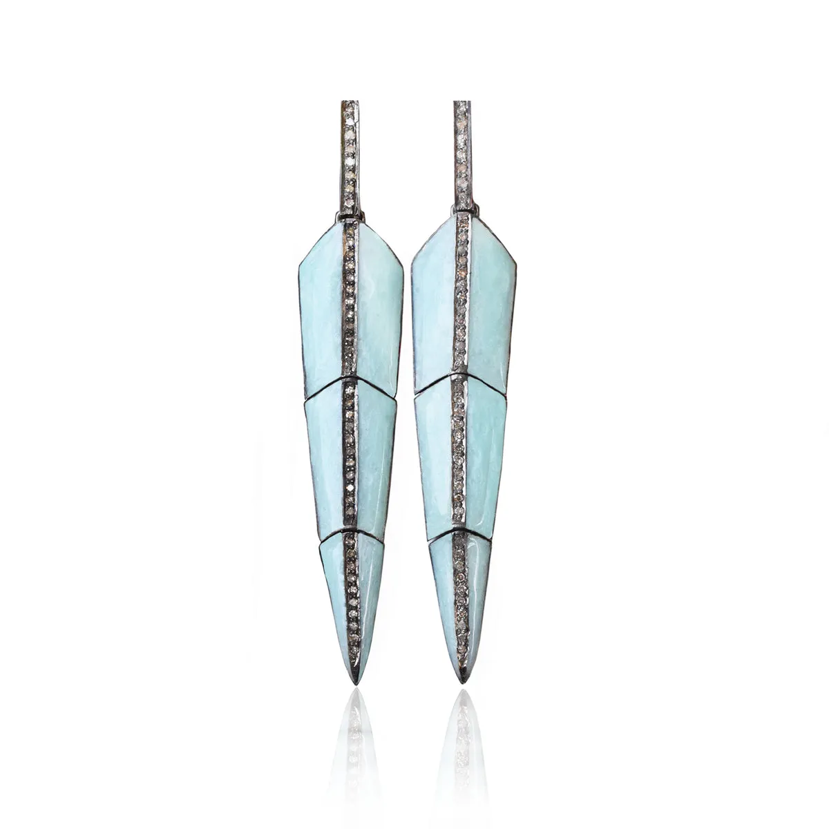 Pearl Turquoise Enamel Feather Earrings