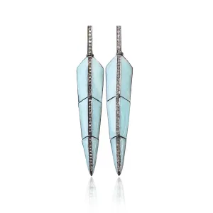 Pearl Turquoise Enamel Feather Earrings