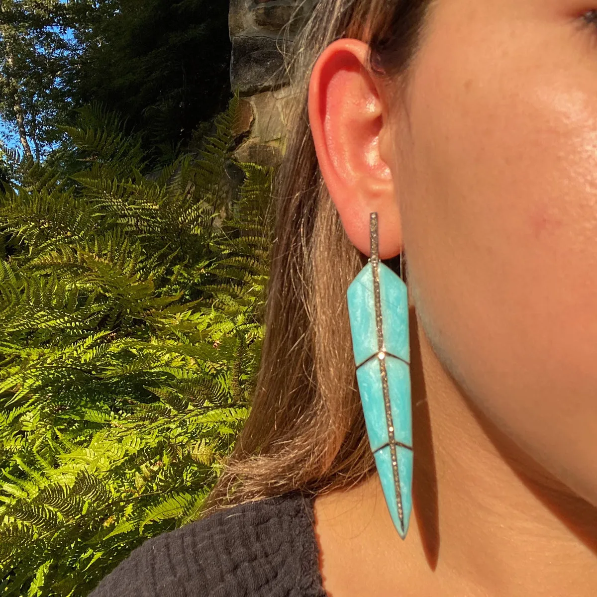 Pearl Turquoise Enamel Feather Earrings