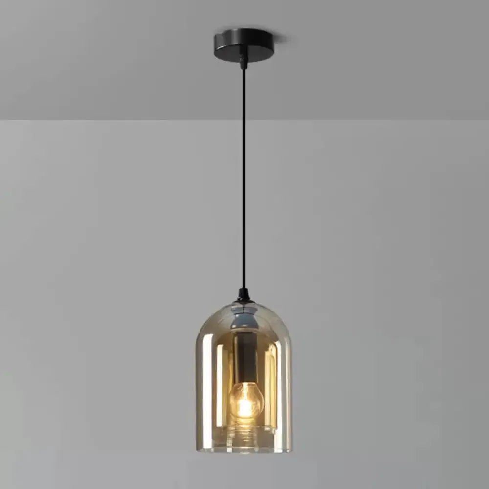 Postmodern Dual Cloche Pendant Bedroom Light with Blown Glass