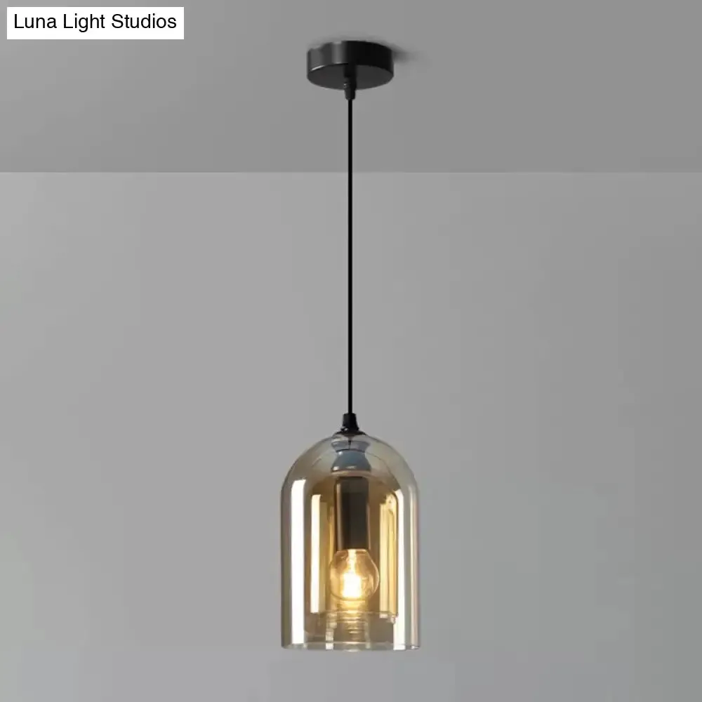 Postmodern Dual Cloche Pendant Bedroom Light with Blown Glass