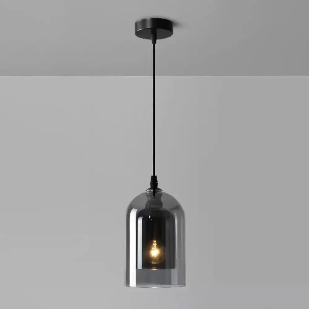 Postmodern Dual Cloche Pendant Bedroom Light with Blown Glass