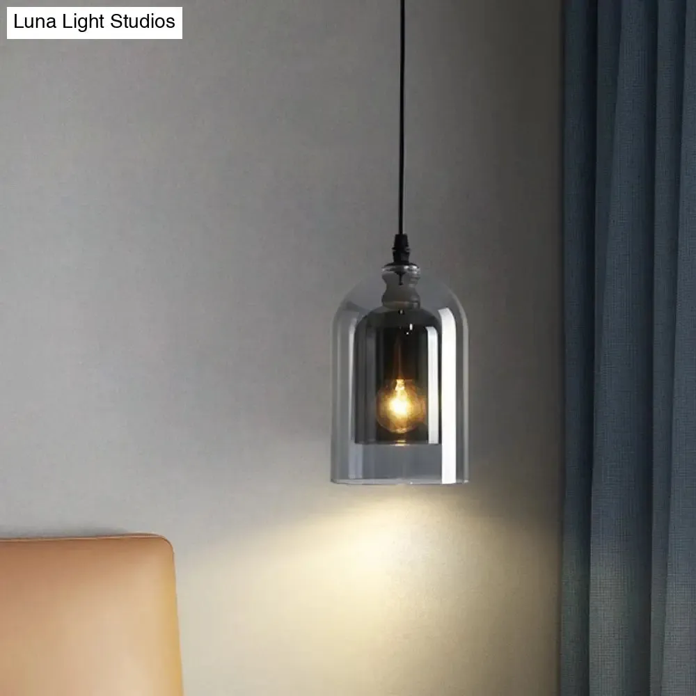 Postmodern Dual Cloche Pendant Bedroom Light with Blown Glass