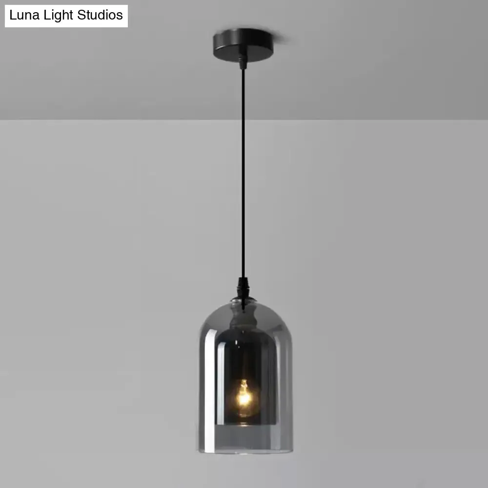 Postmodern Dual Cloche Pendant Bedroom Light with Blown Glass