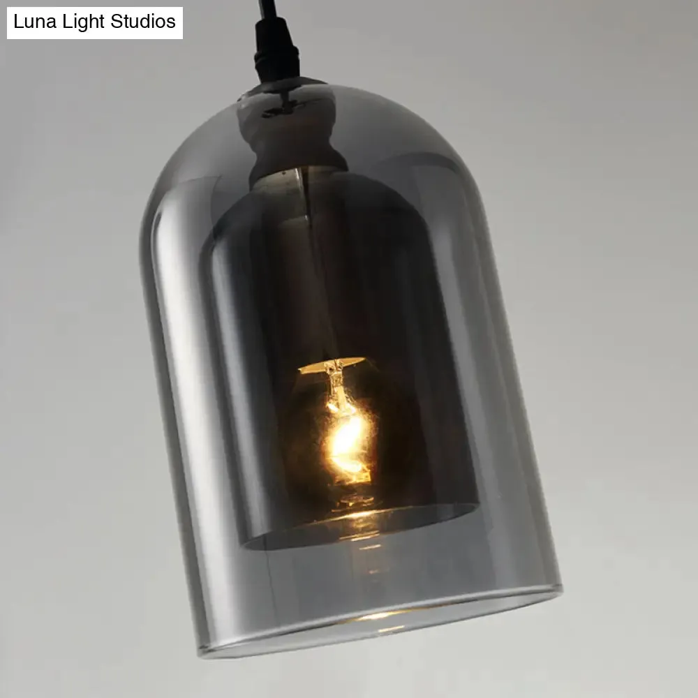 Postmodern Dual Cloche Pendant Bedroom Light with Blown Glass