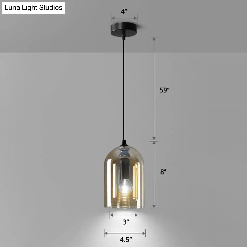 Postmodern Dual Cloche Pendant Bedroom Light with Blown Glass