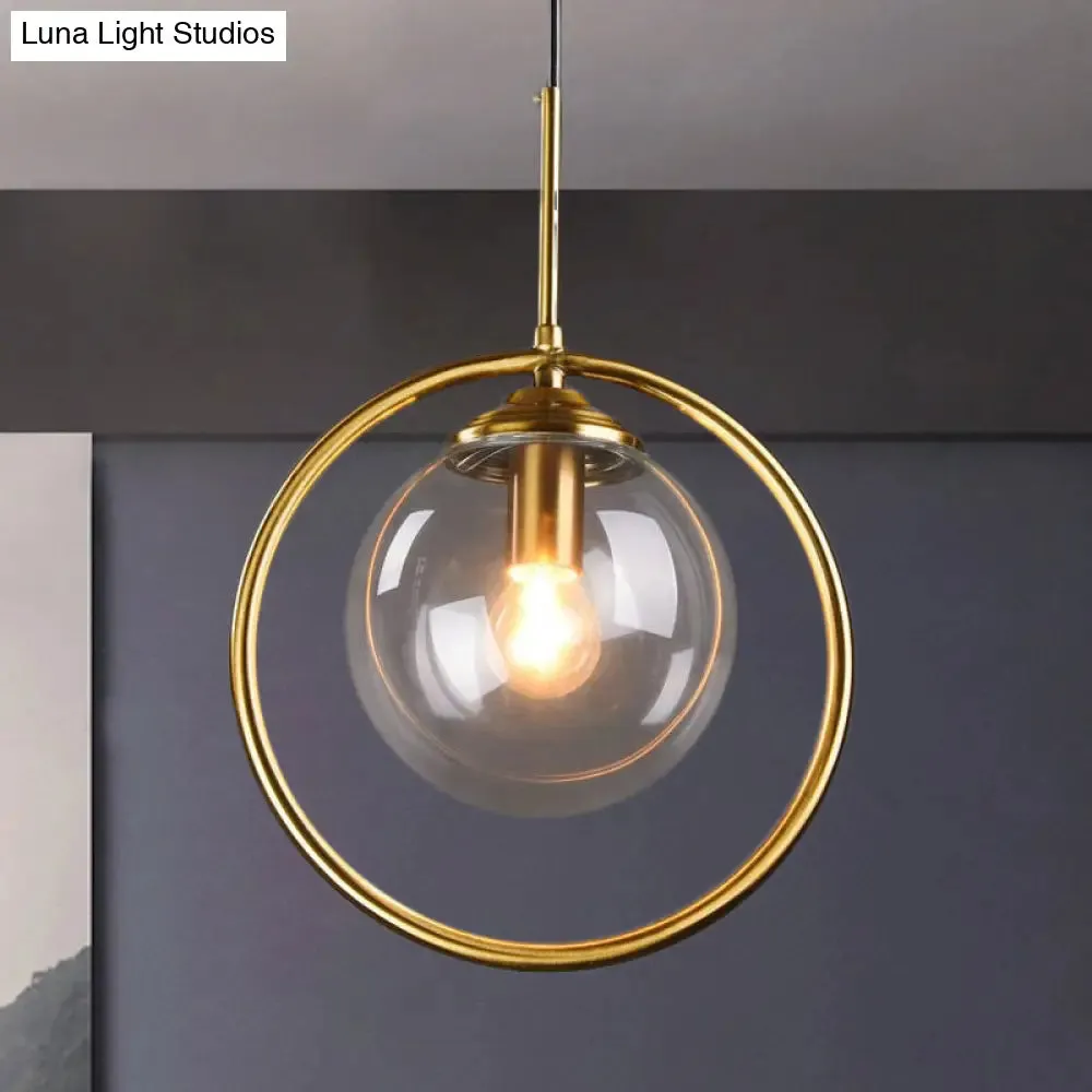 Postmodern Gold Globe Pendant Lamp with Smoke Gray/Clear Glass for Bedroom Lighting