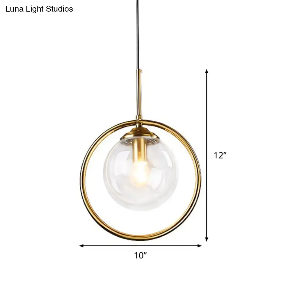 Postmodern Gold Globe Pendant Lamp with Smoke Gray/Clear Glass for Bedroom Lighting