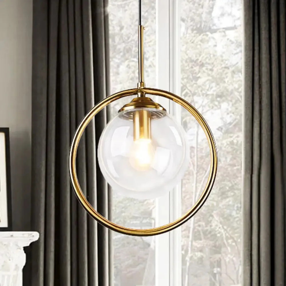 Postmodern Gold Globe Pendant Lamp with Smoke Gray/Clear Glass for Bedroom Lighting