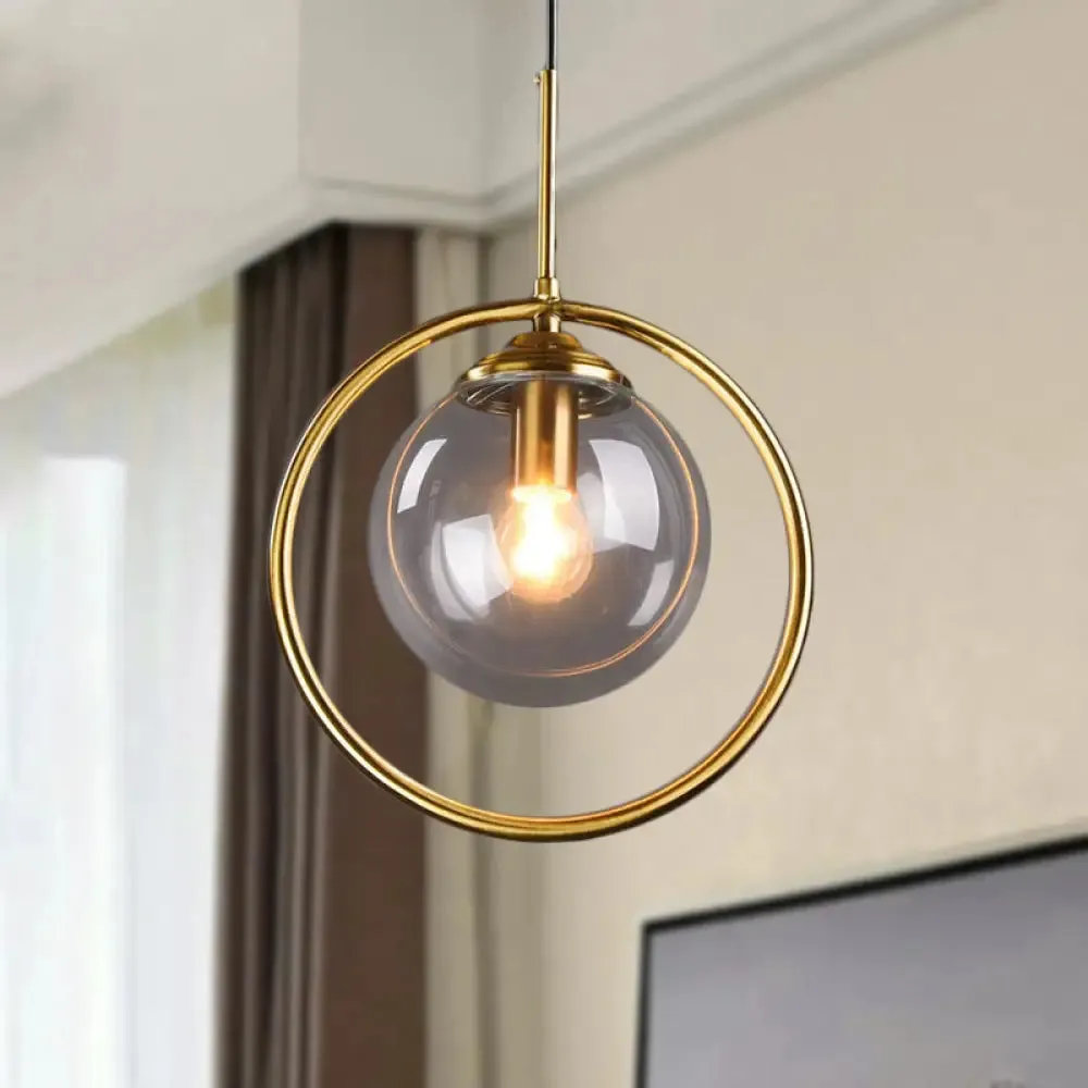 Postmodern Gold Globe Pendant Lamp with Smoke Gray/Clear Glass for Bedroom Lighting