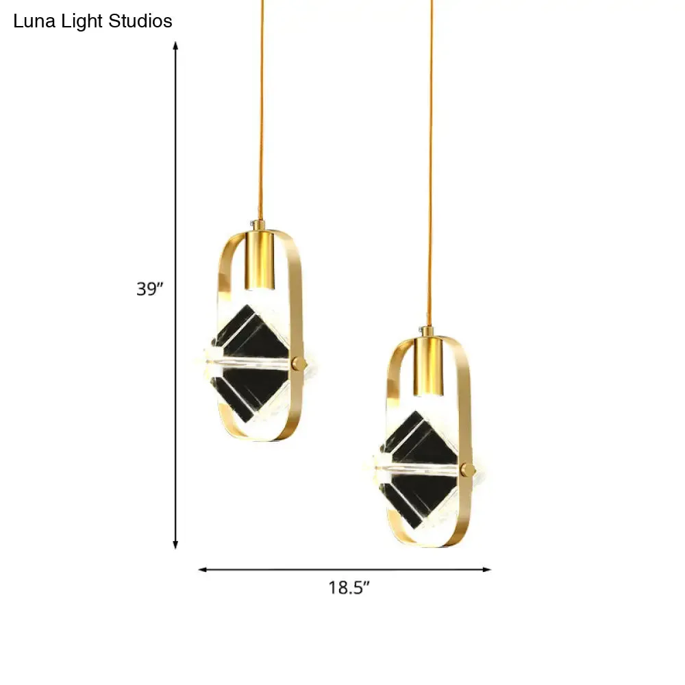 Postmodern Gold Hanging Lamp for Restaurants - 2-Head Cubic Multi Light Pendant with Metal Frame