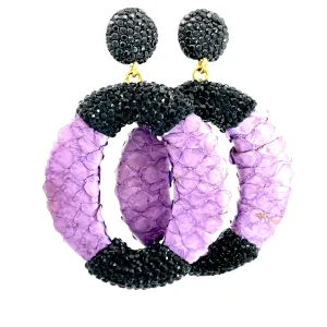 Purple Leather & Black Earring