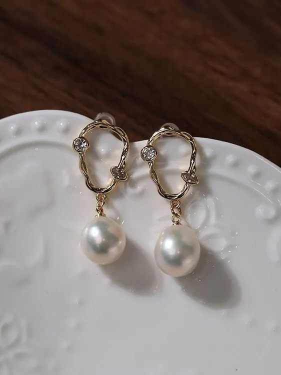 Radiant Baroque Pearl Zircon Drop Earrings