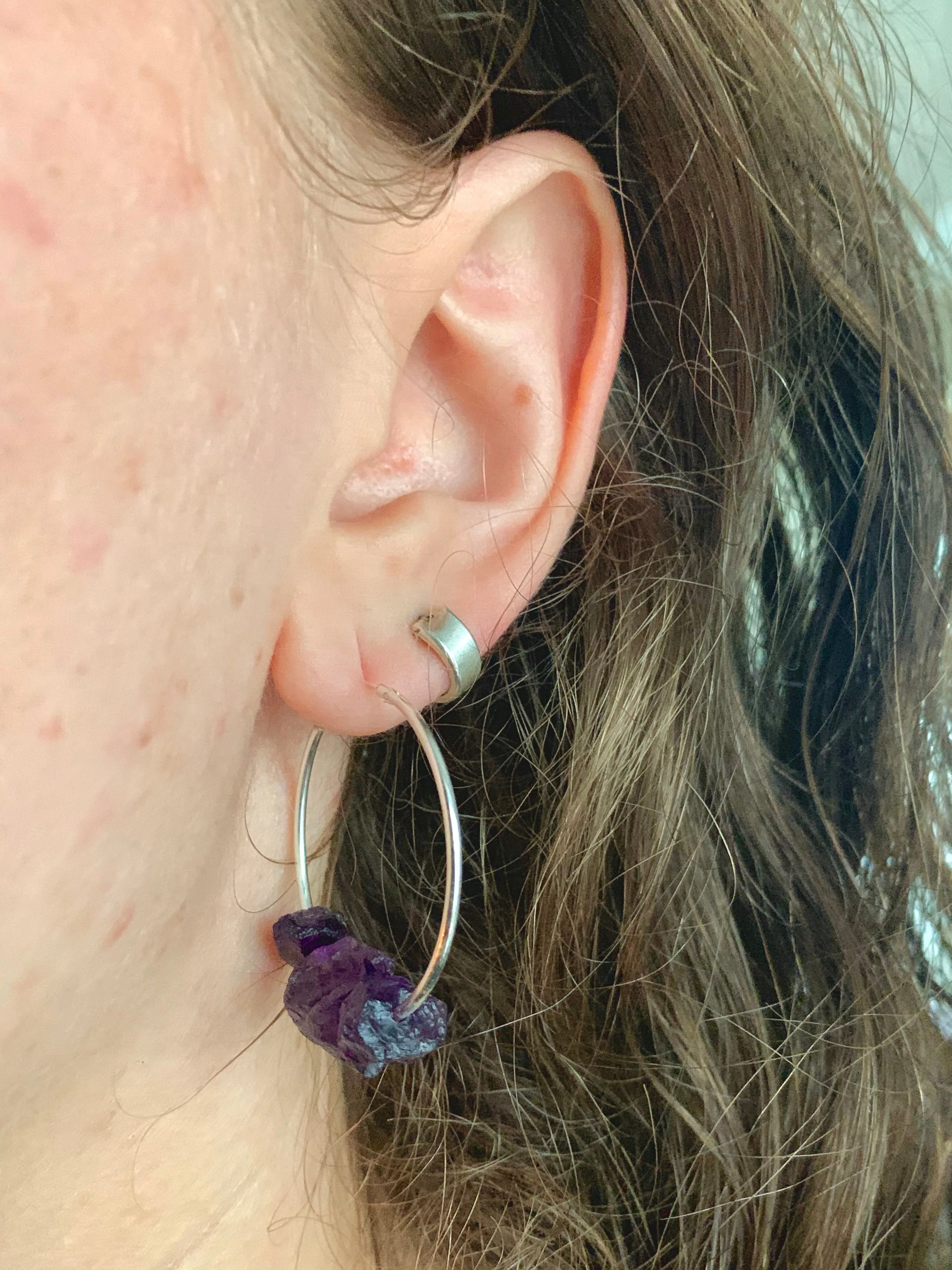 Raw Amethyst Hoop Earrings