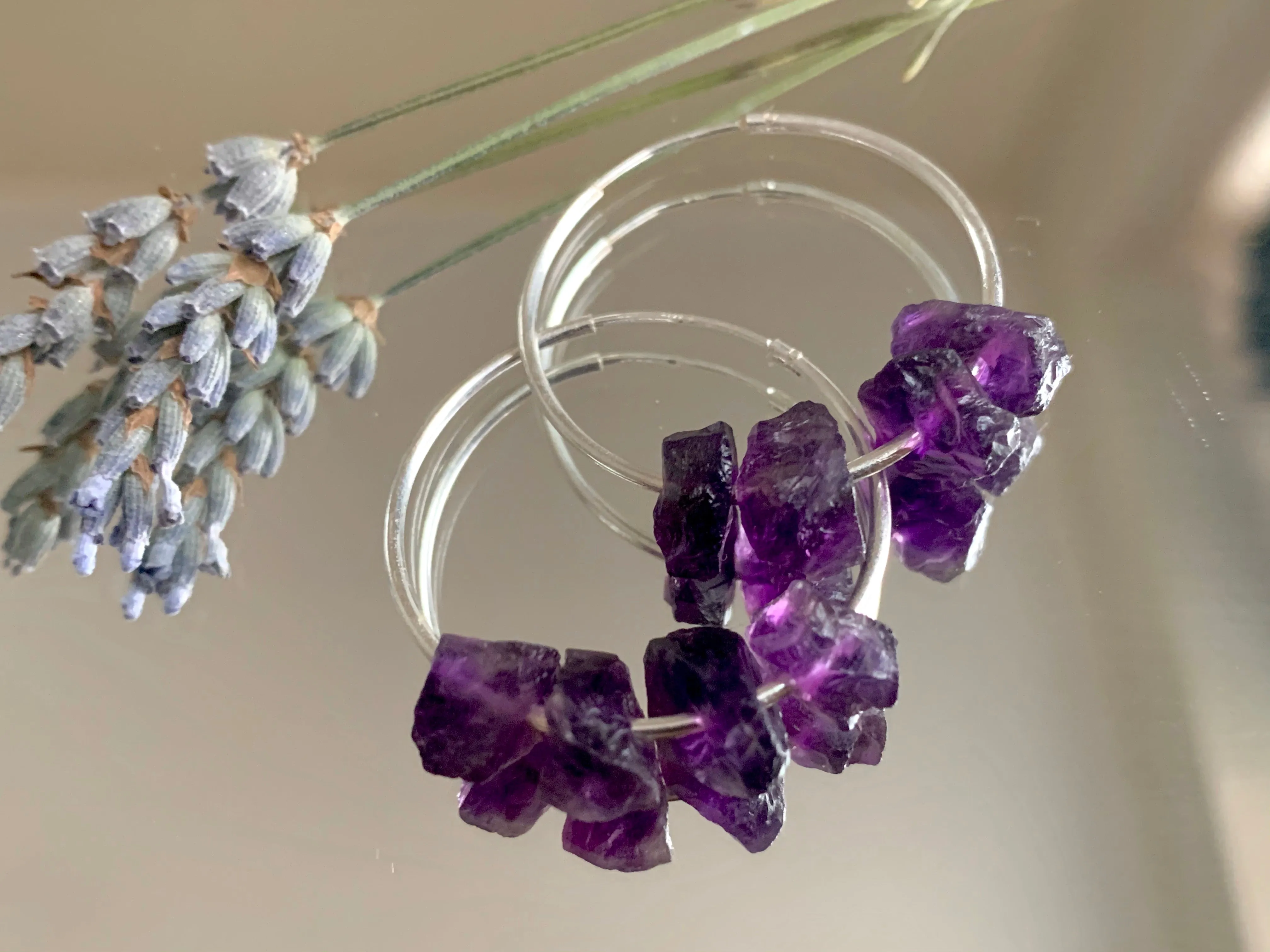 Raw Amethyst Hoop Earrings