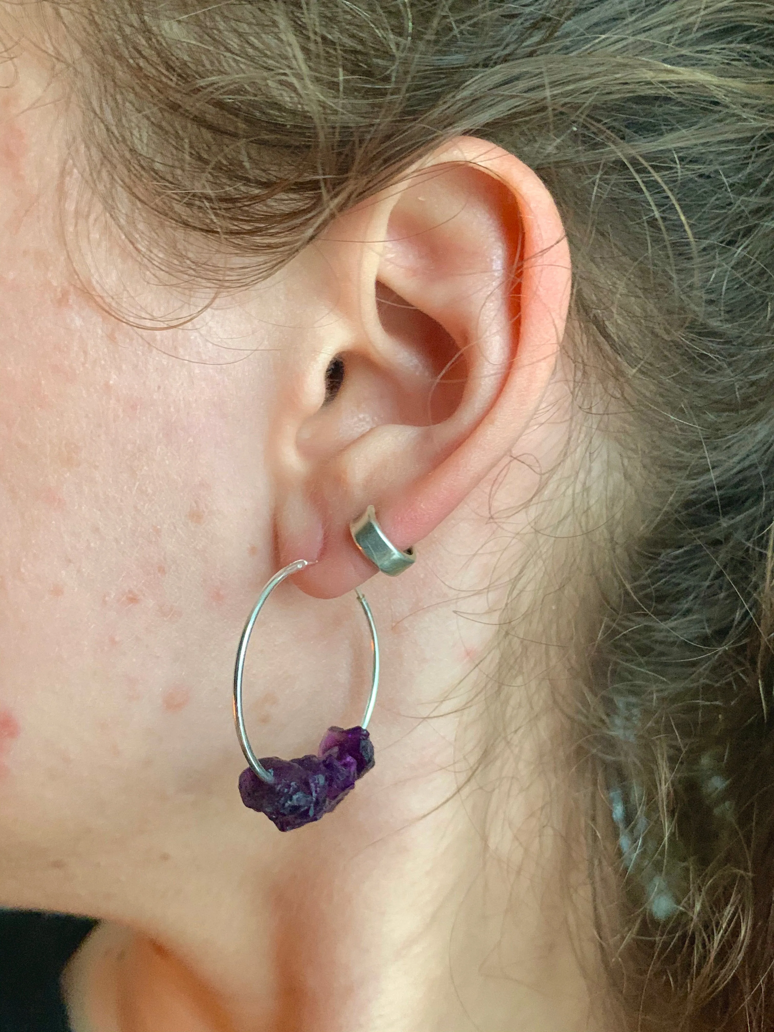 Raw Amethyst Hoop Earrings