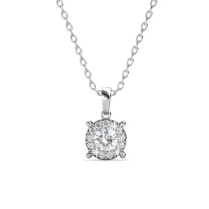 Raylee Brilliant 18k White Gold Plated Halo Pendant Necklace with Swarovski Crystals