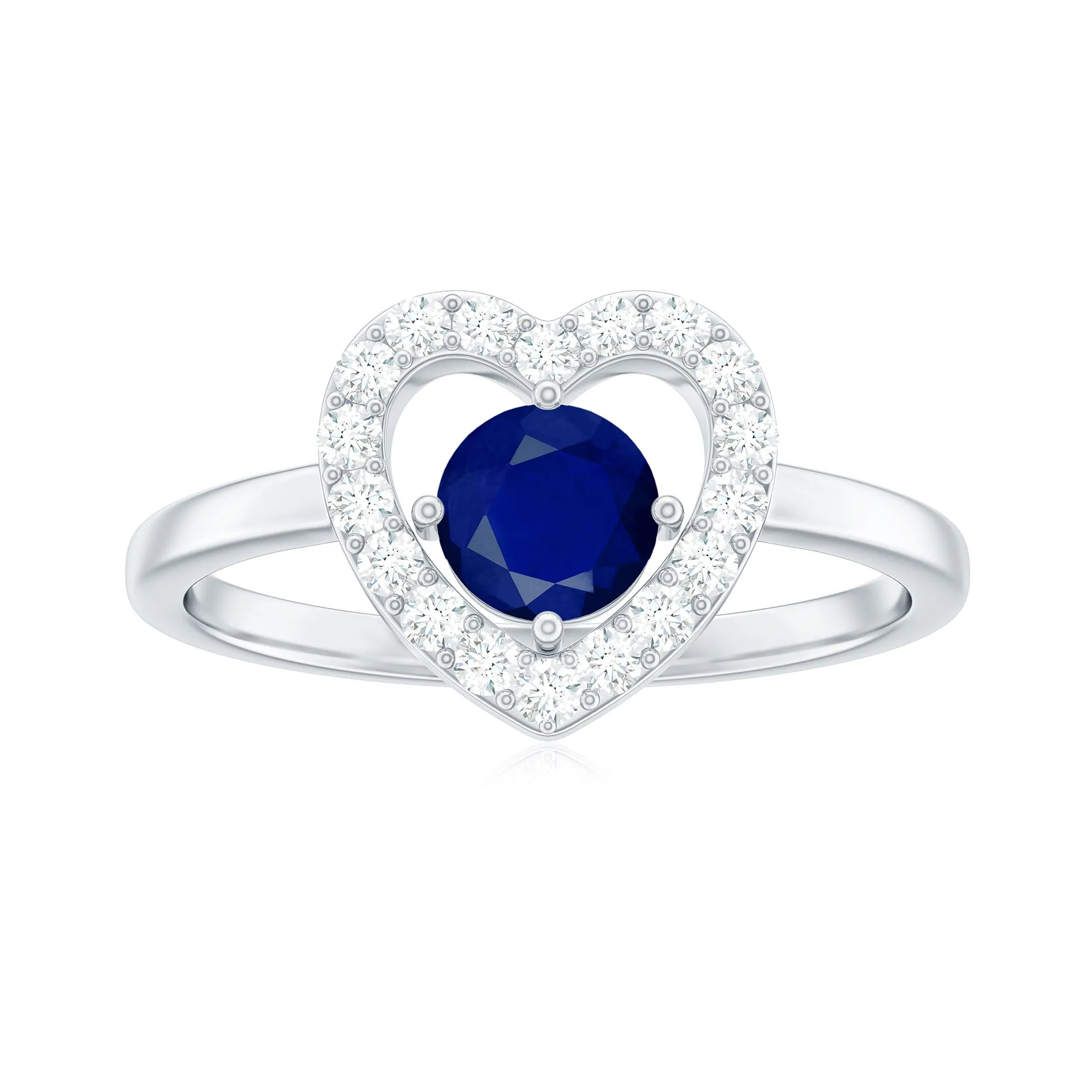 Real Blue Sapphire and Diamond Heart Engagement Ring