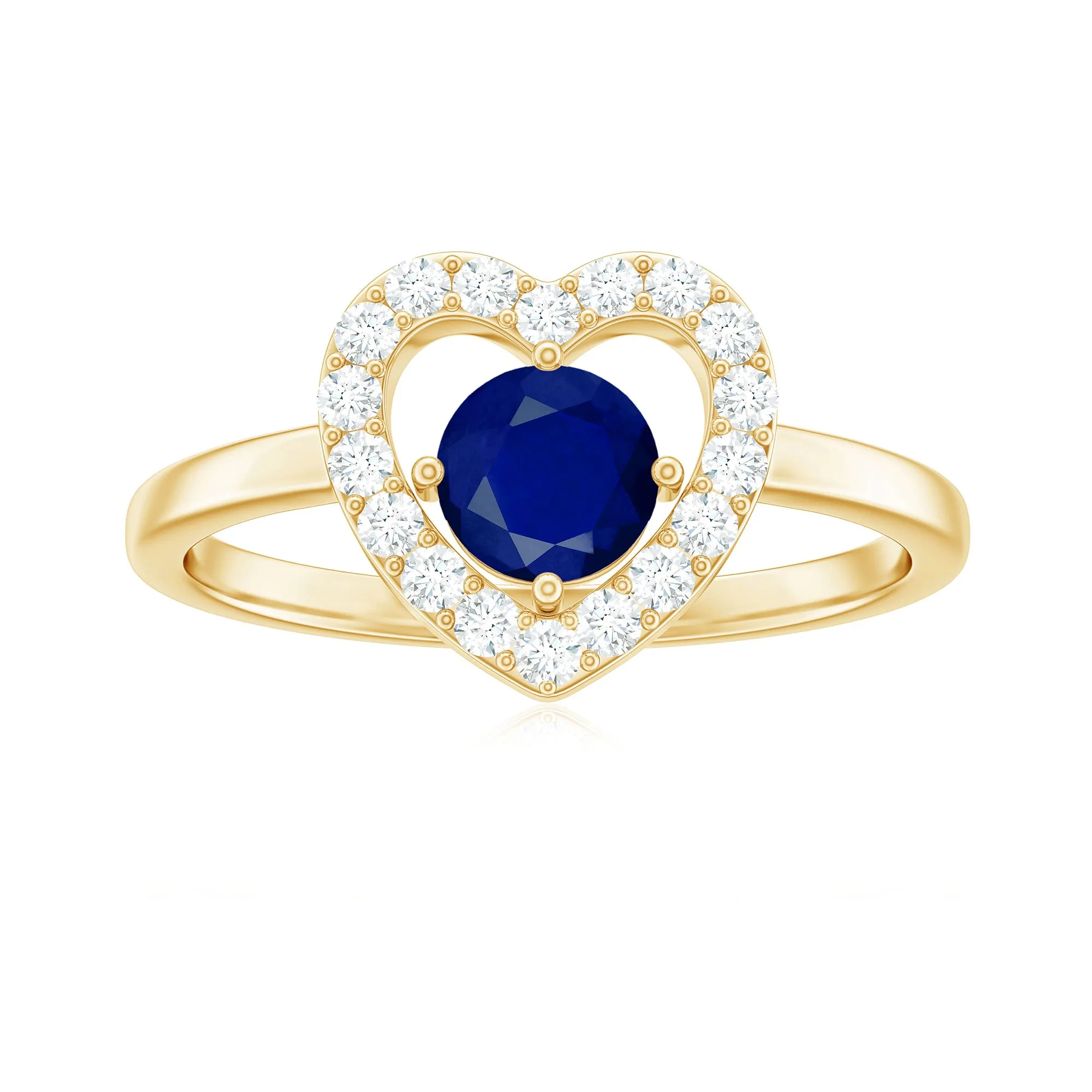 Real Blue Sapphire and Diamond Heart Engagement Ring