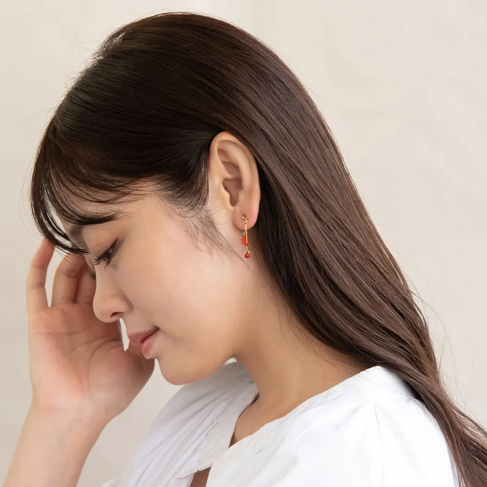 Red Momiji and Stone Drop Earrings