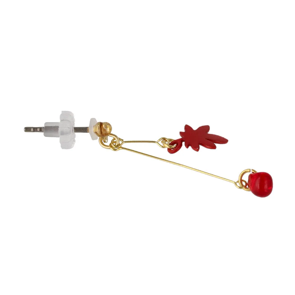 Red Momiji and Stone Drop Earrings