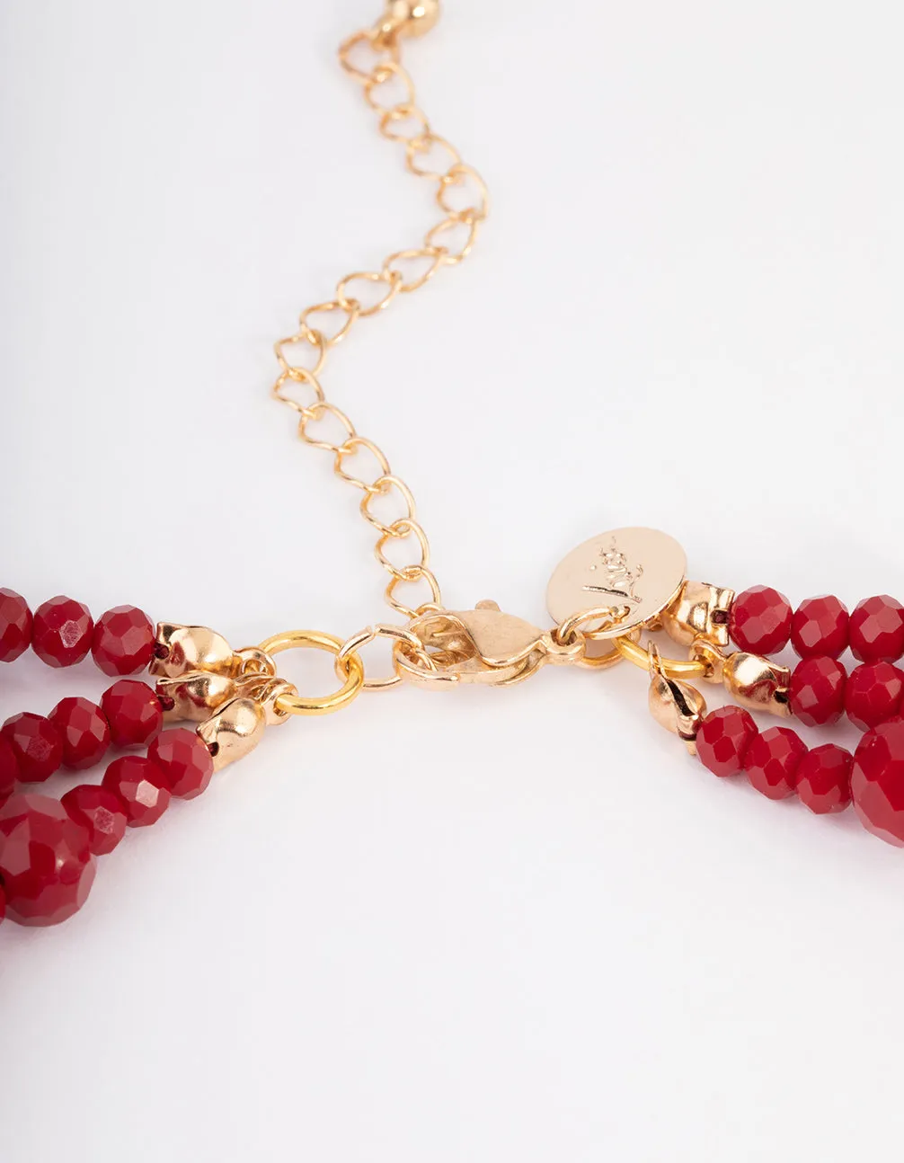 Red Three Row Bead & Facet Necklace