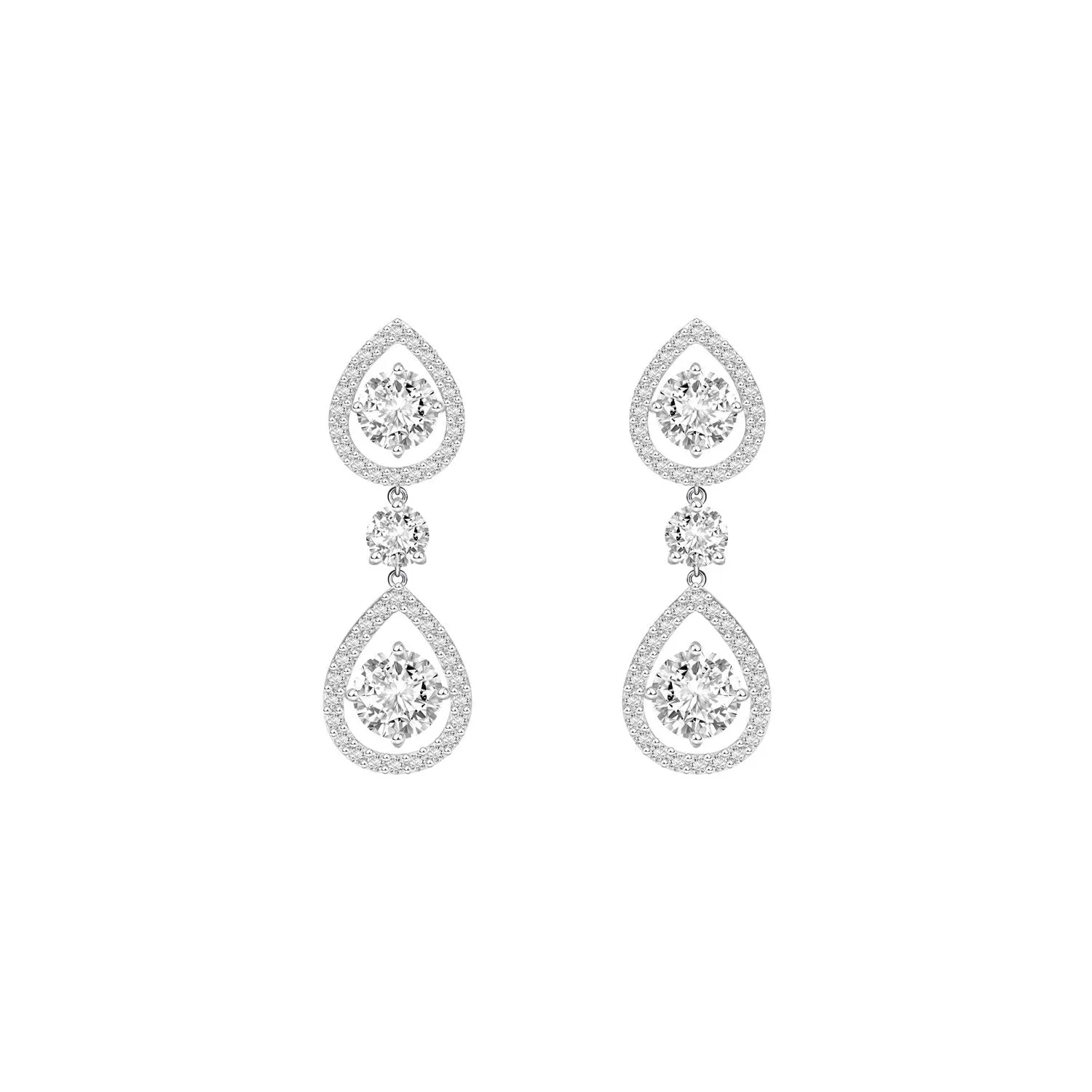 Regalia: Silver rhodium plated with 6.5mm 100 facets CZ victoria teardrop earrings