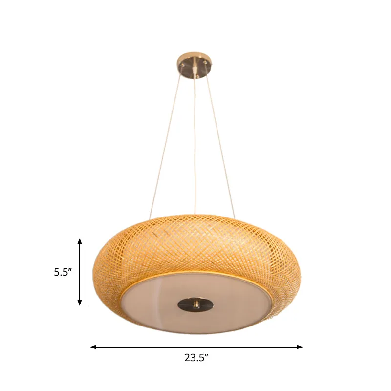 Retro Bamboo Donut Ceiling Lamp - 12"/16"/19.5" Wide - Wood Hanging Light Fixture with 3 Bulbs