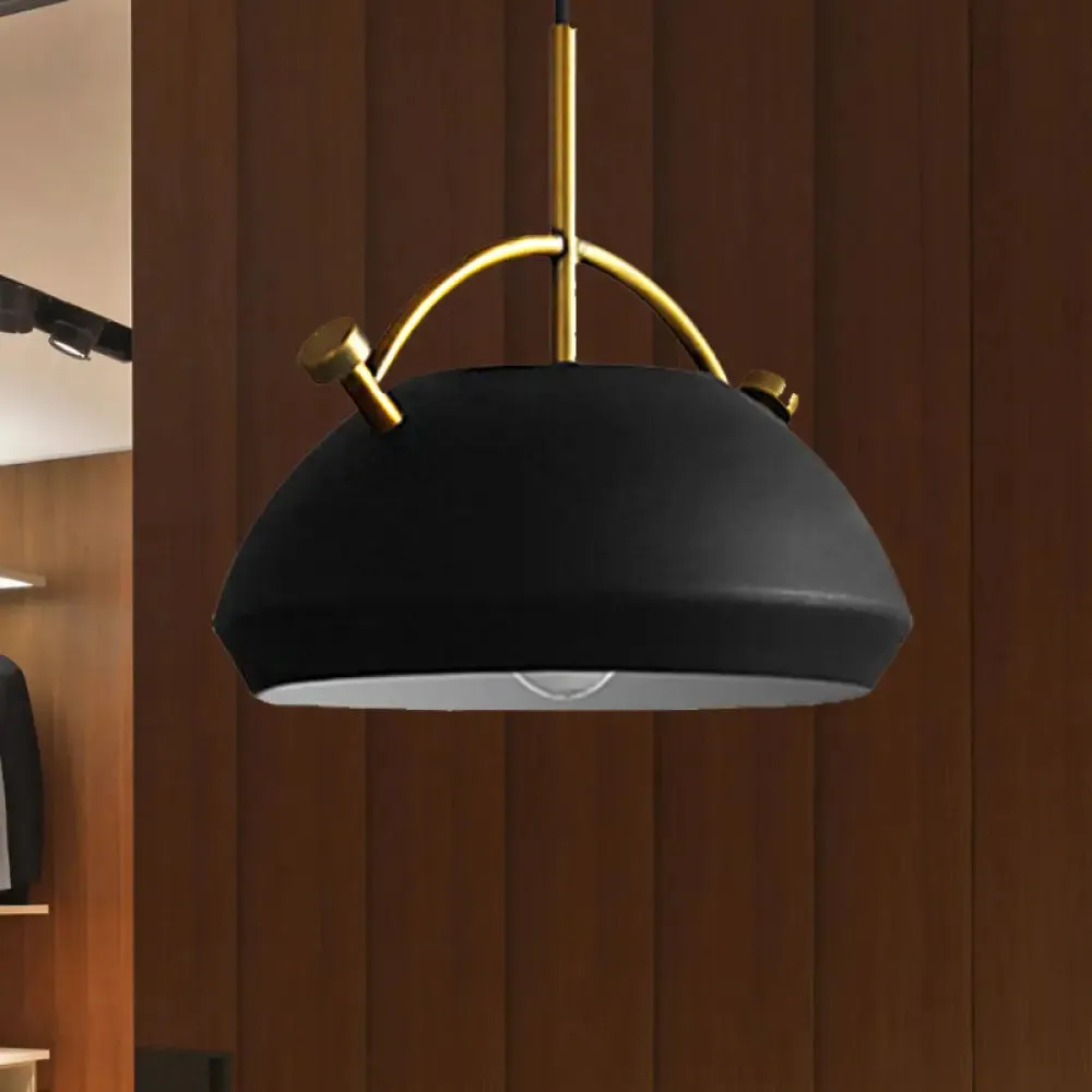 Retro Dome Shade Hanging Ceiling Light - Stylish Metal Pendant Lamp for Table - 10"/11"/13" Width - Black/White - 1 Bulb