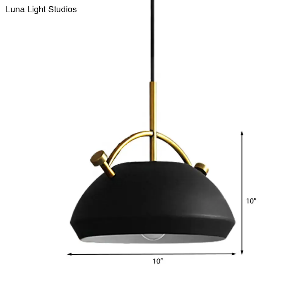 Retro Dome Shade Hanging Ceiling Light - Stylish Metal Pendant Lamp for Table - 10"/11"/13" Width - Black/White - 1 Bulb