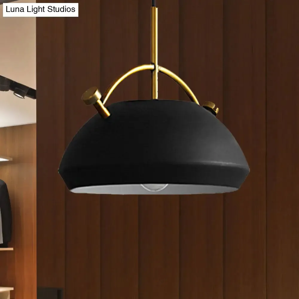 Retro Dome Shade Hanging Ceiling Light - Stylish Metal Pendant Lamp for Table - 10"/11"/13" Width - Black/White - 1 Bulb