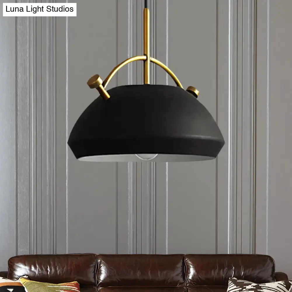 Retro Dome Shade Hanging Ceiling Light - Stylish Metal Pendant Lamp for Table - 10"/11"/13" Width - Black/White - 1 Bulb