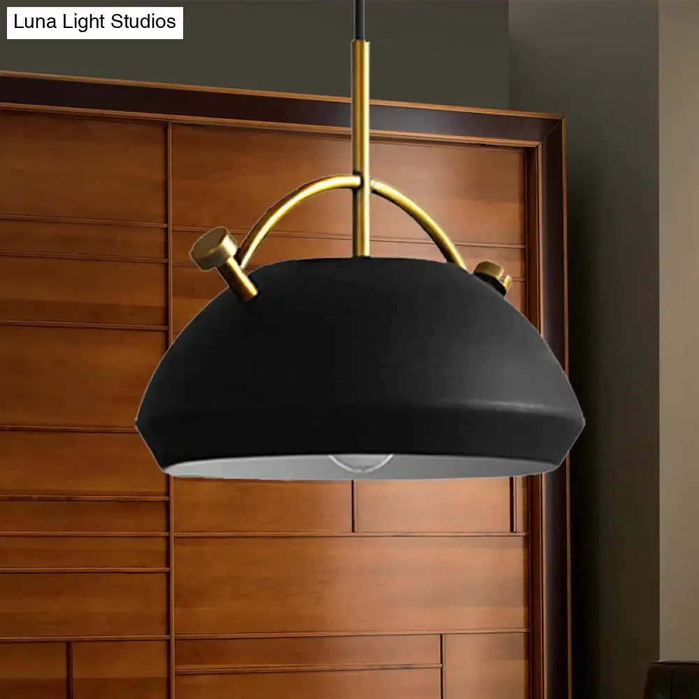 Retro Dome Shade Hanging Ceiling Light - Stylish Metal Pendant Lamp for Table - 10"/11"/13" Width - Black/White - 1 Bulb