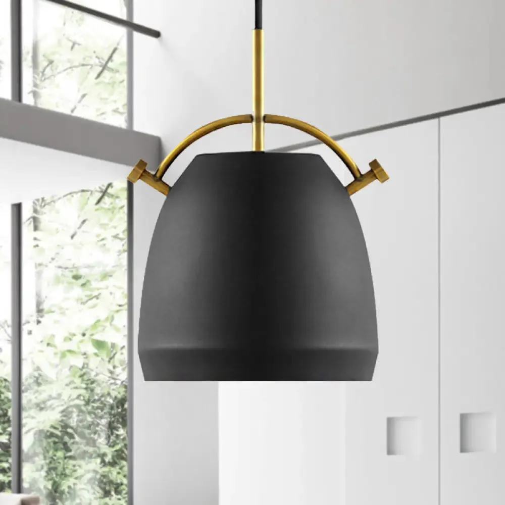 Retro Dome Shade Hanging Ceiling Light - Stylish Metal Pendant Lamp for Table - 10"/11"/13" Width - Black/White - 1 Bulb