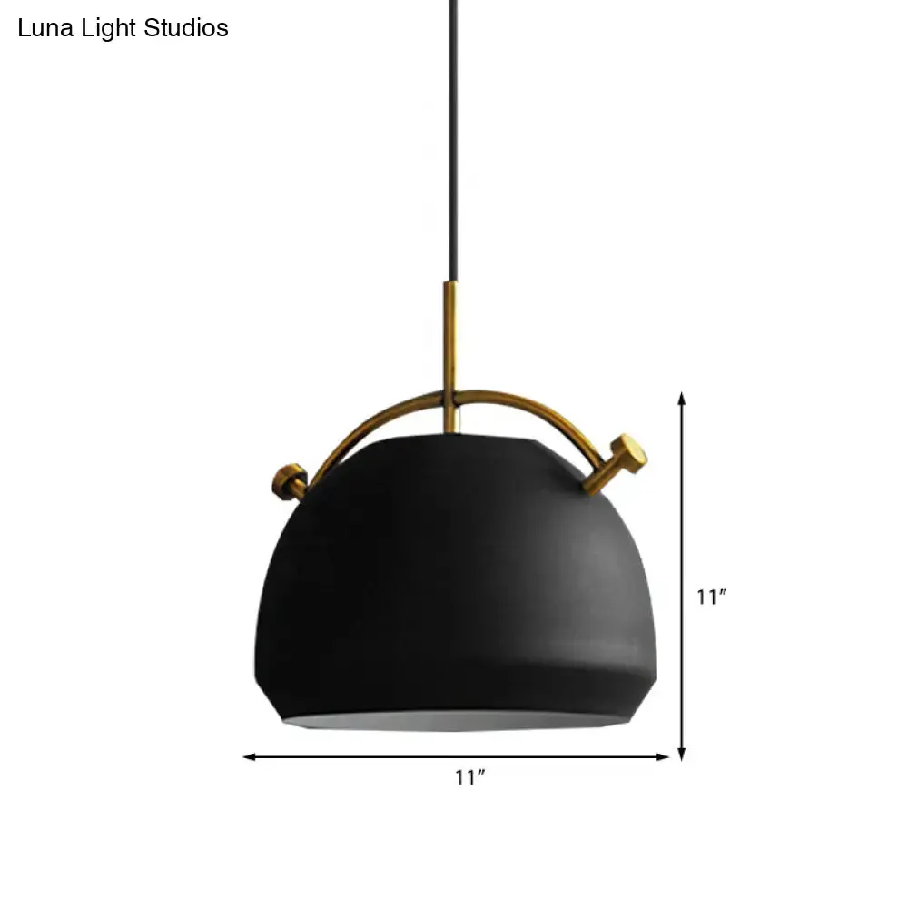 Retro Dome Shade Hanging Ceiling Light - Stylish Metal Pendant Lamp for Table - 10"/11"/13" Width - Black/White - 1 Bulb