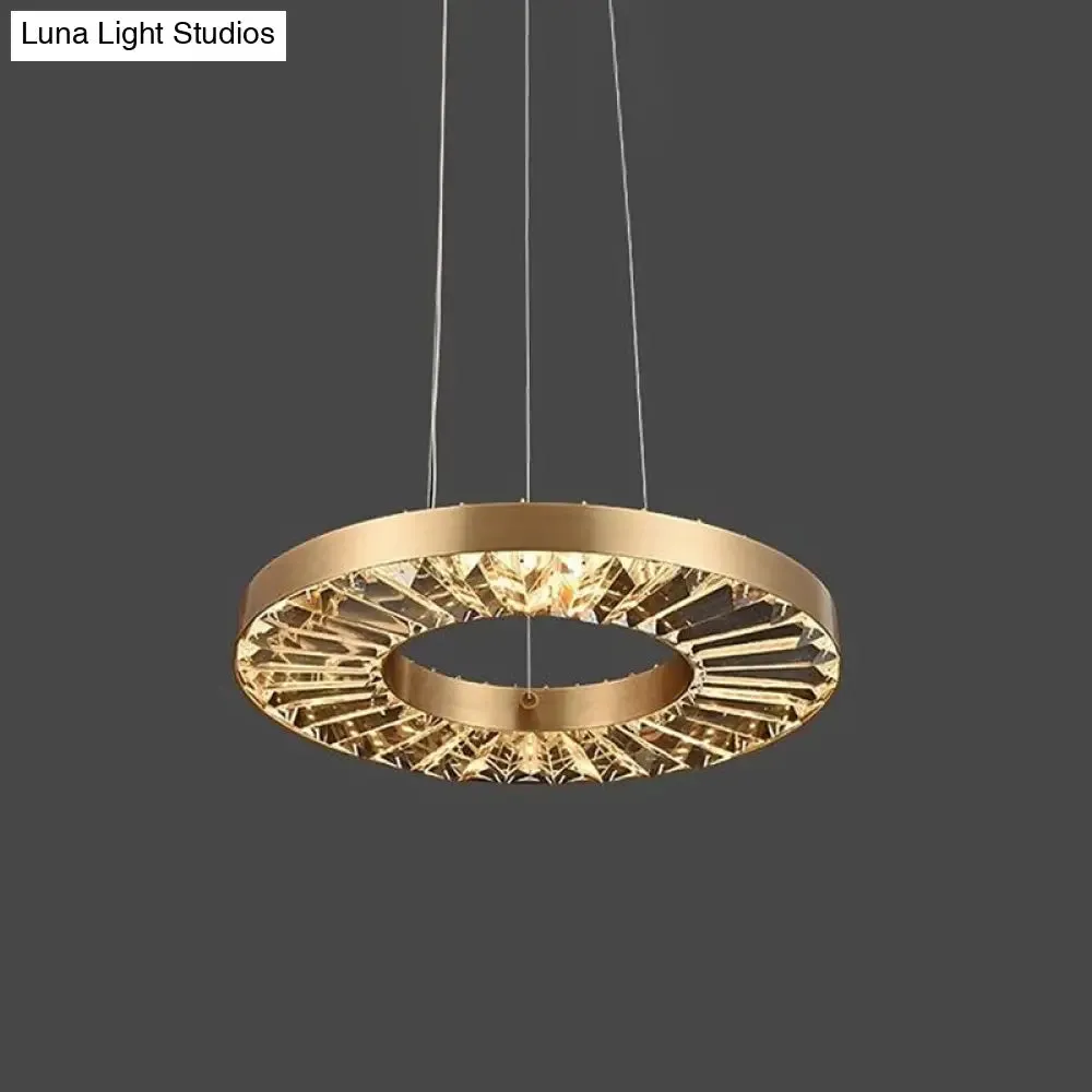 Retro LED Pendant Light Kit with Prismatic Crystal Shade in Warm/Natural Light and Gold Circle Suspension