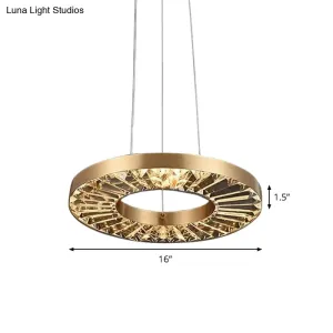 Retro LED Pendant Light Kit with Prismatic Crystal Shade in Warm/Natural Light and Gold Circle Suspension