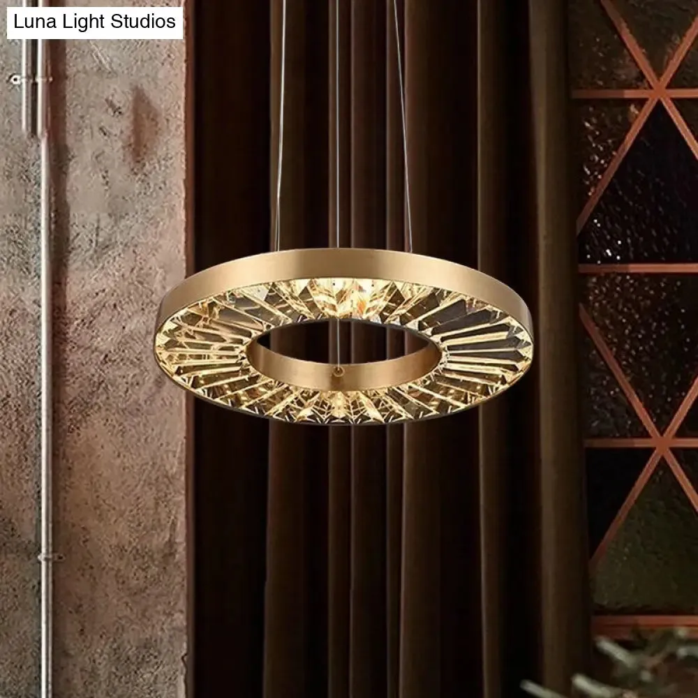 Retro LED Pendant Light Kit with Prismatic Crystal Shade in Warm/Natural Light and Gold Circle Suspension