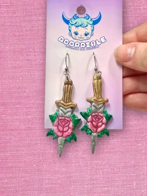 Rose Dagger Traditional Tattoo Inspired Polymer Clay Earrings