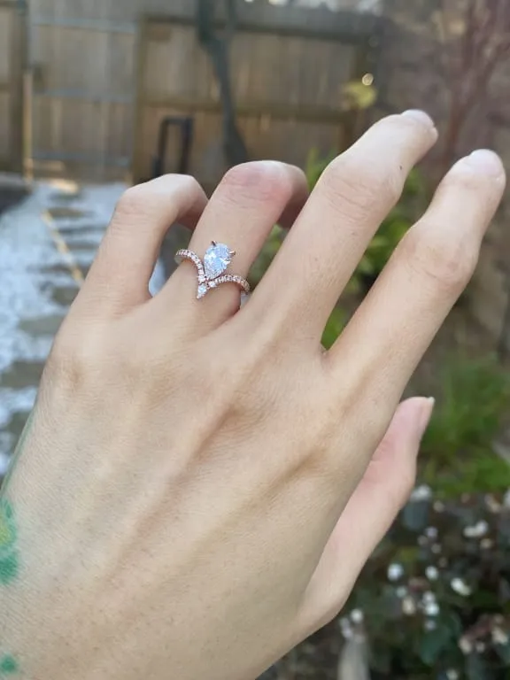 Rose Gold Droplet Engagement Ring in Sterling Silver