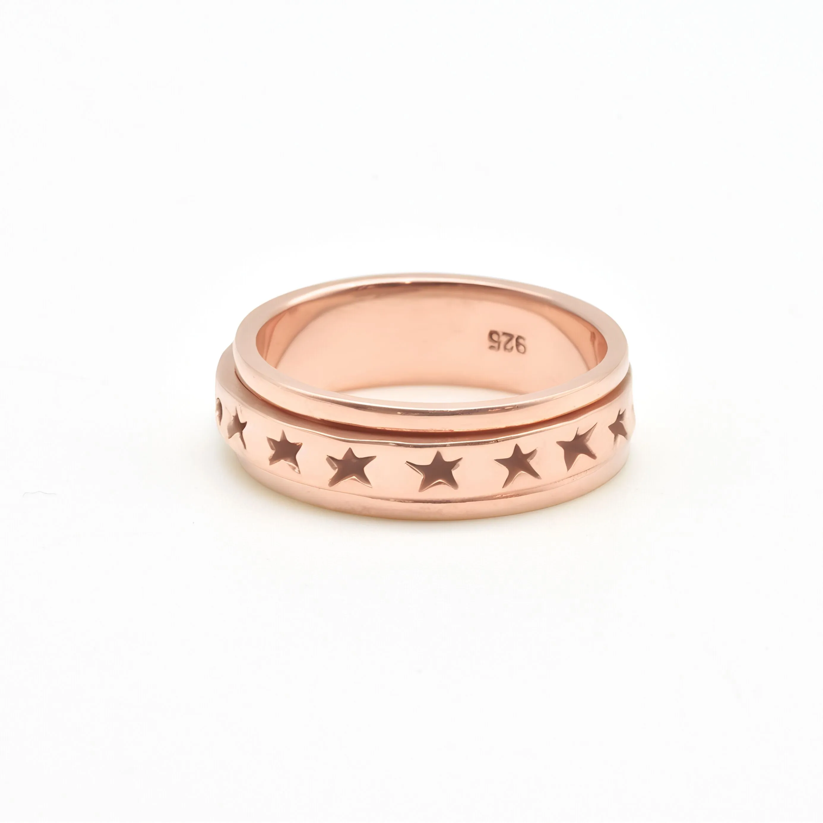 Rose Gold Spinner Ring - Pink Stars Band - Star Eternity Ring