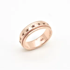 Rose Gold Spinner Ring - Pink Stars Band - Star Eternity Ring