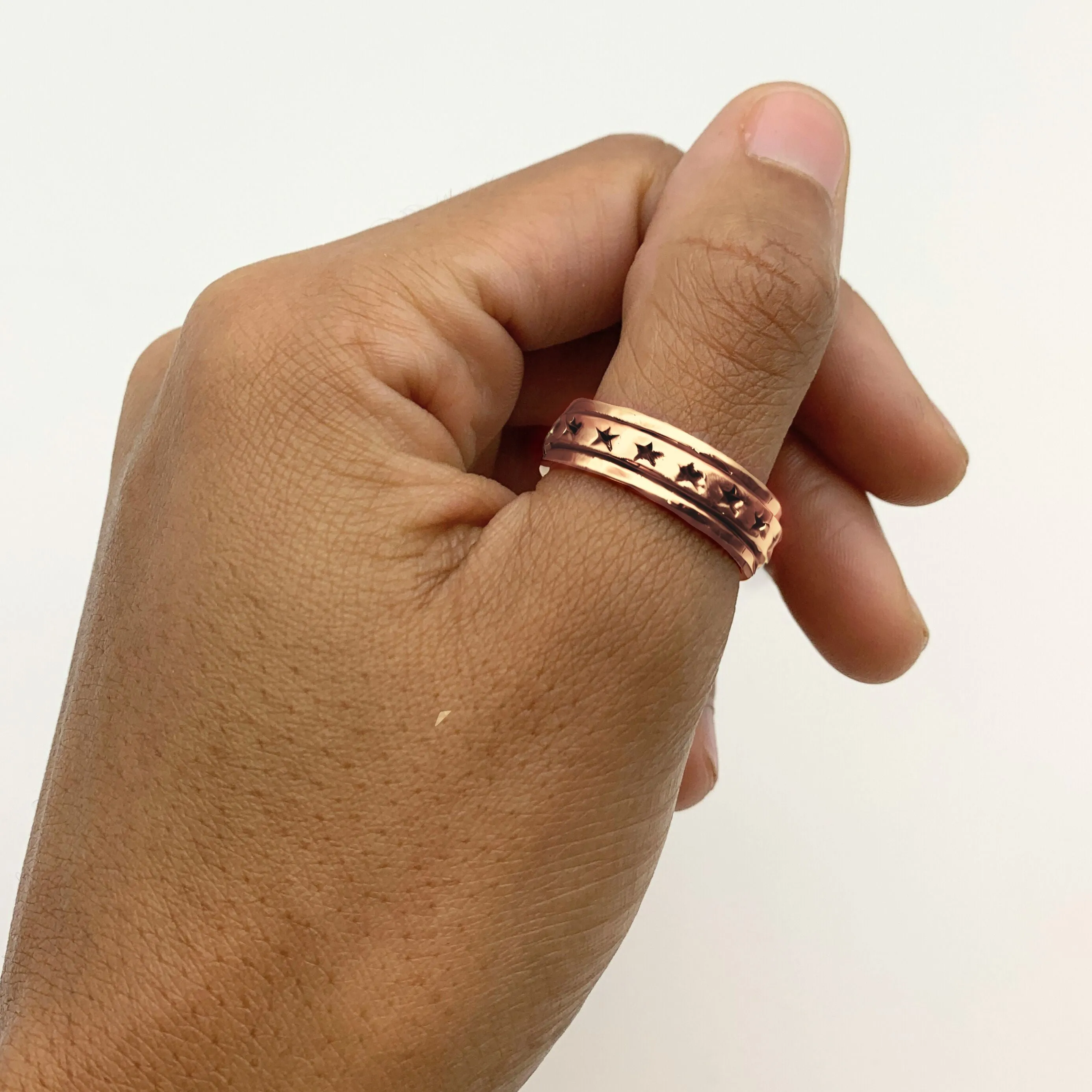 Rose Gold Spinner Ring - Pink Stars Band - Star Eternity Ring