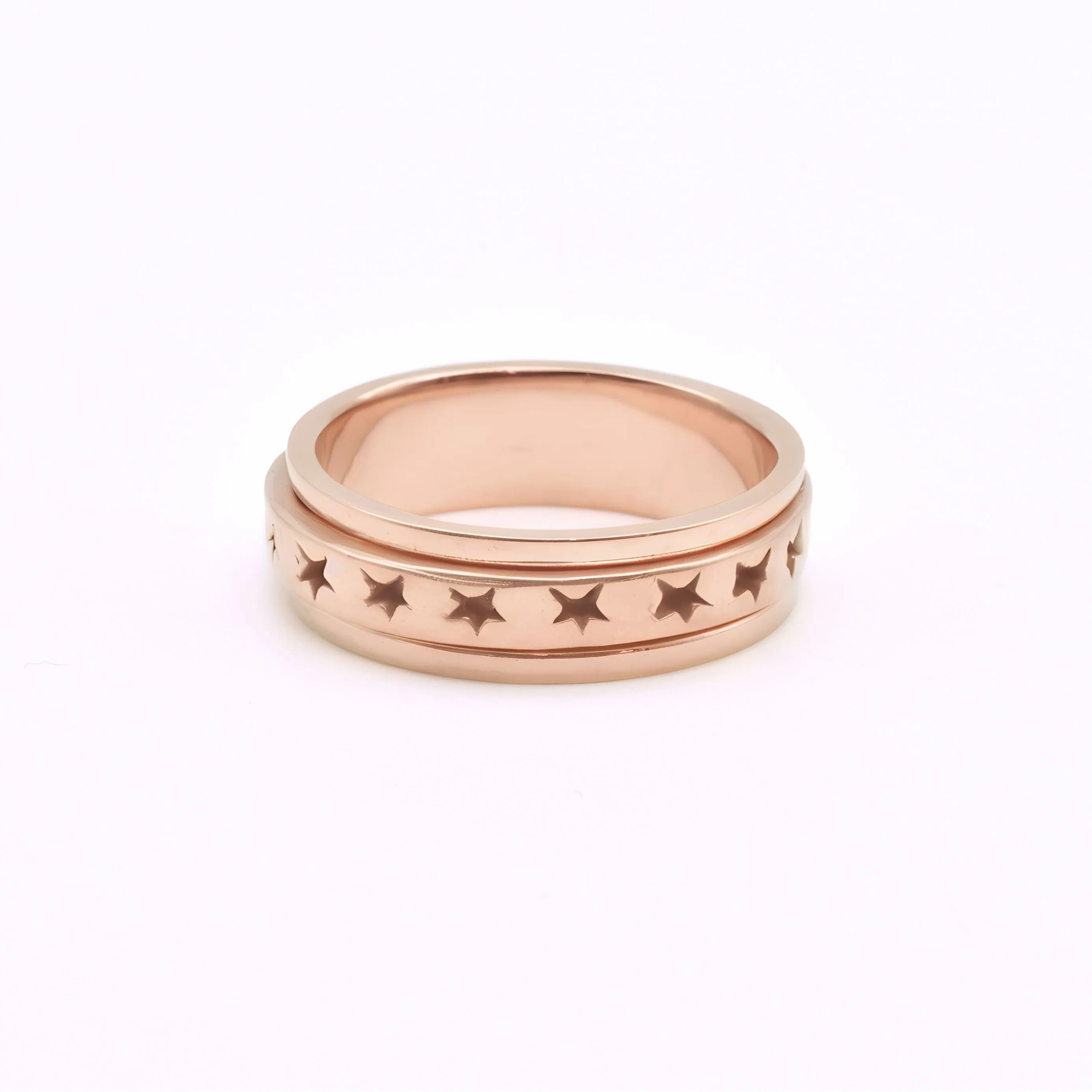 Rose Gold Spinner Ring - Pink Stars Band - Star Eternity Ring