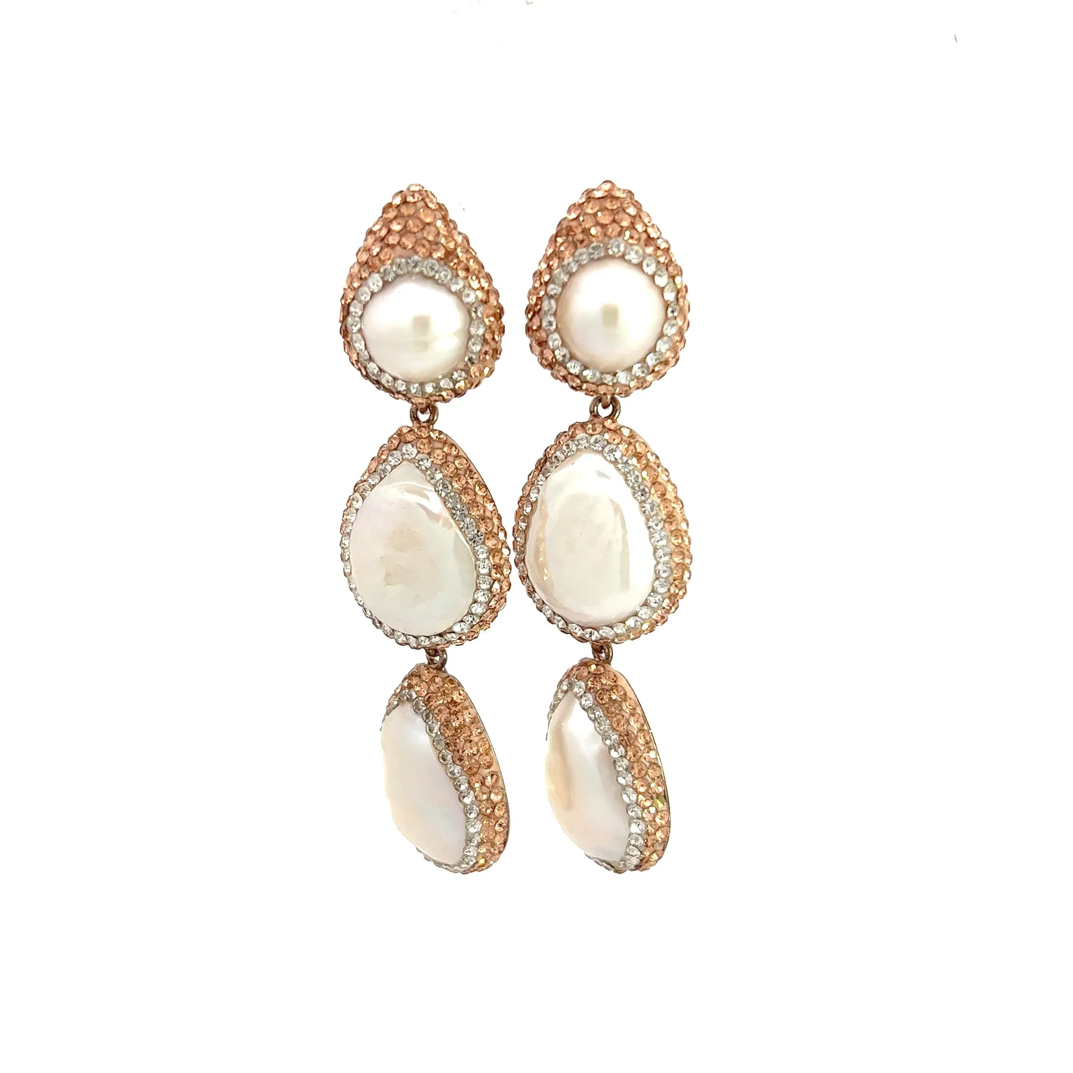 Rose Gold Triple Pearl Drop Earring