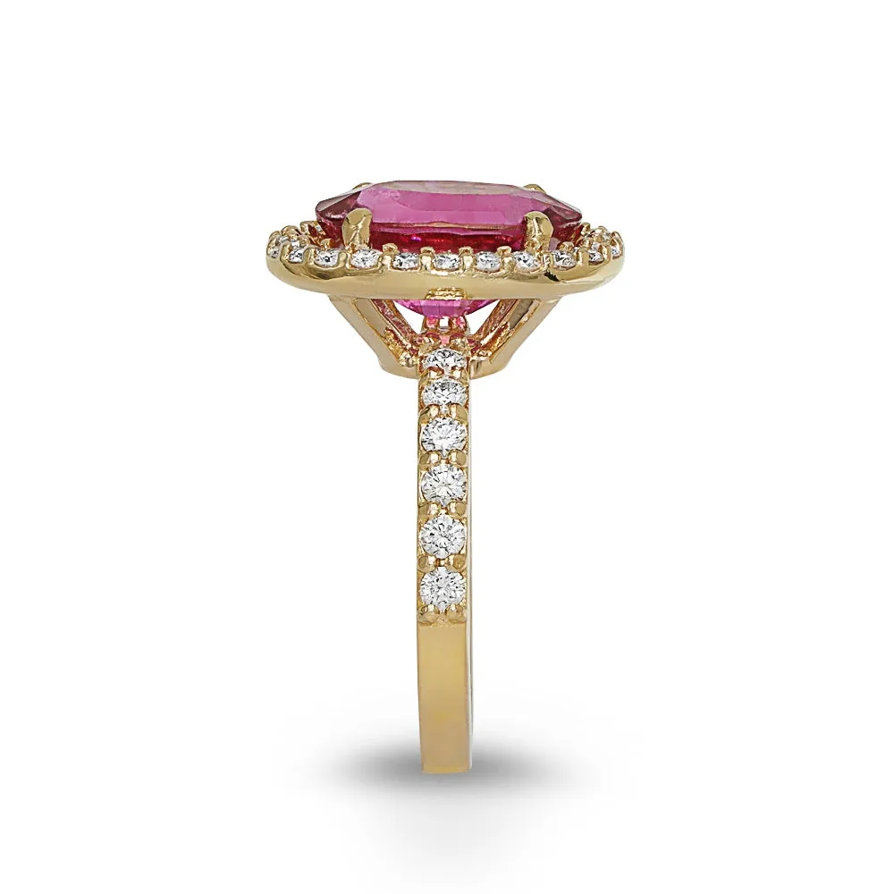 Rubellite Diamond Ring